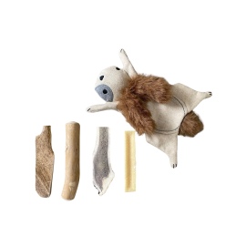 Pack bois à mâcher pour chien + peluche offerte – 4 produits naturels