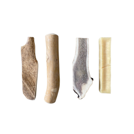 Pack bois à mâcher pour chien + peluche offerte – 4 produits naturels