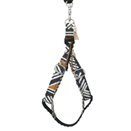 Harnais pour chien motif graphique – noir blanc camel & acier