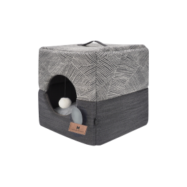 Niche pour chat et petit chien avec coussin réversible et jouet suspendu – Confort & jeu en un seul espace