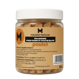 Friandise Naturelle Chien et Chat – Poulet Lyophilisé 80g