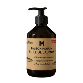 Huile de saumon pure pour chien et chat – 100% naturelle & riche en oméga 3