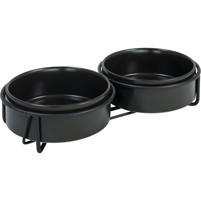 copy of Double gamelle en céramique et son support en bambou