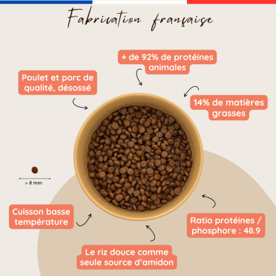 Croquettes pour chat sédentaire ou stérilisé – Sans gluten, digestes, made in France