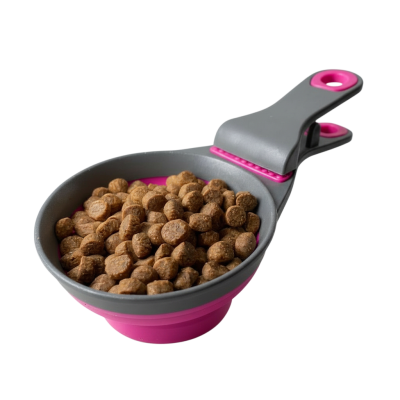 Pince cuillère doseuse rétractable 3-en-1 pour chien et chat