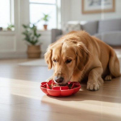 Gamelle anti-glouton 2 en 1 fleur – Tapis de léchage chien & chat