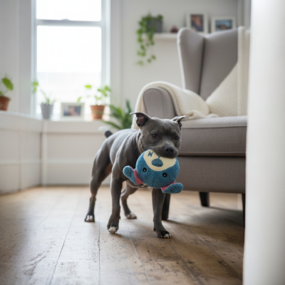 Peluche Staffie avec squeaker – Jouet pour chien