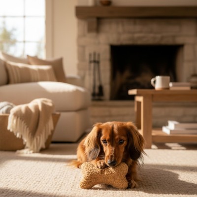Os en peluche bouclette brodé pour chien