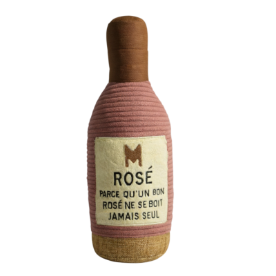 Peluche bouteille de rosé avec squeakers – Jouet chien premium