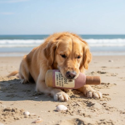 Peluche bouteille de rosé avec squeakers – Jouet chien premium