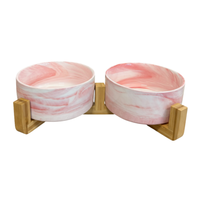 copy of Double gamelle en céramique et son support en bambou