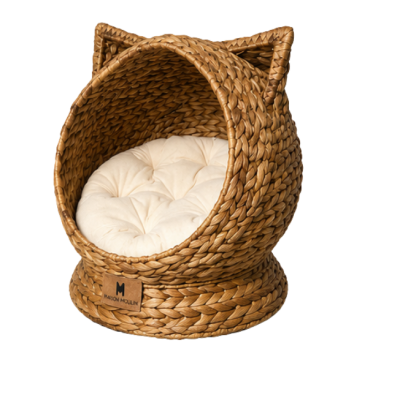 Panier pour chat en jacinthe d'eau naturelle - Confortable et Chic